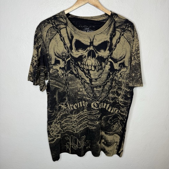 Xtreme Couture Skull All Over Print Chain T-shirt Tee Shirt Men's‎ Large - Picture 1 of 11